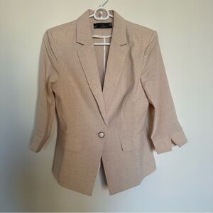 Women's XS Asian Size Large L Beige Tan Casual Chic Button Blazer with Pockets
